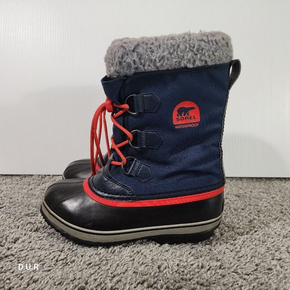 Sorel Unisex Kids Yoot Pack Winter Snow Boots Blue Red Waterproof Lace Up Size 4 - Picture 1 of 13